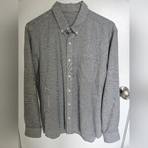 WOOL & PRINCE Men's 130 Button-Down Shirt Dark Navy Microcheck Size Large/Tall